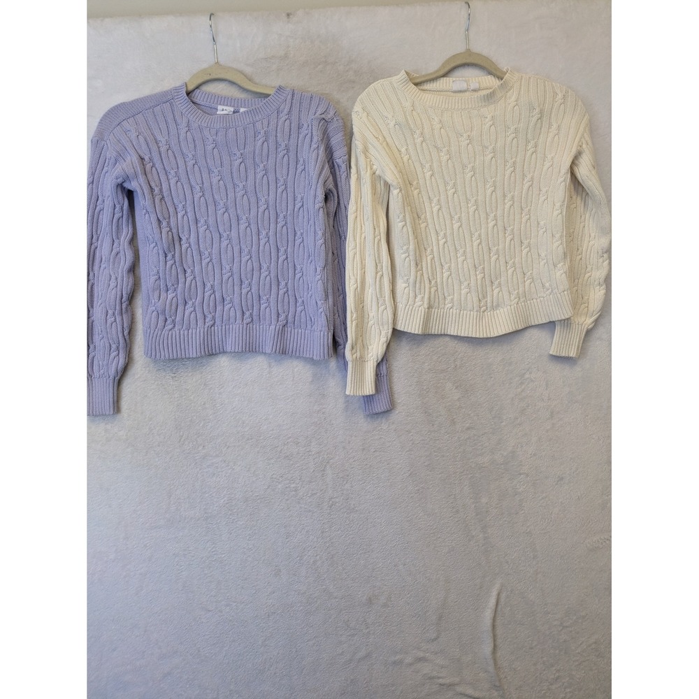 Gap Kids Girl's Size L‎ 10  Cable Knit Sweater Bundle Purple and Cream Lot of 2